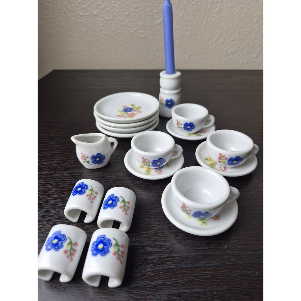 VTG Strombecker Mini Tea Set Plates Porcelain China Childs Set 18 Pc Flowers